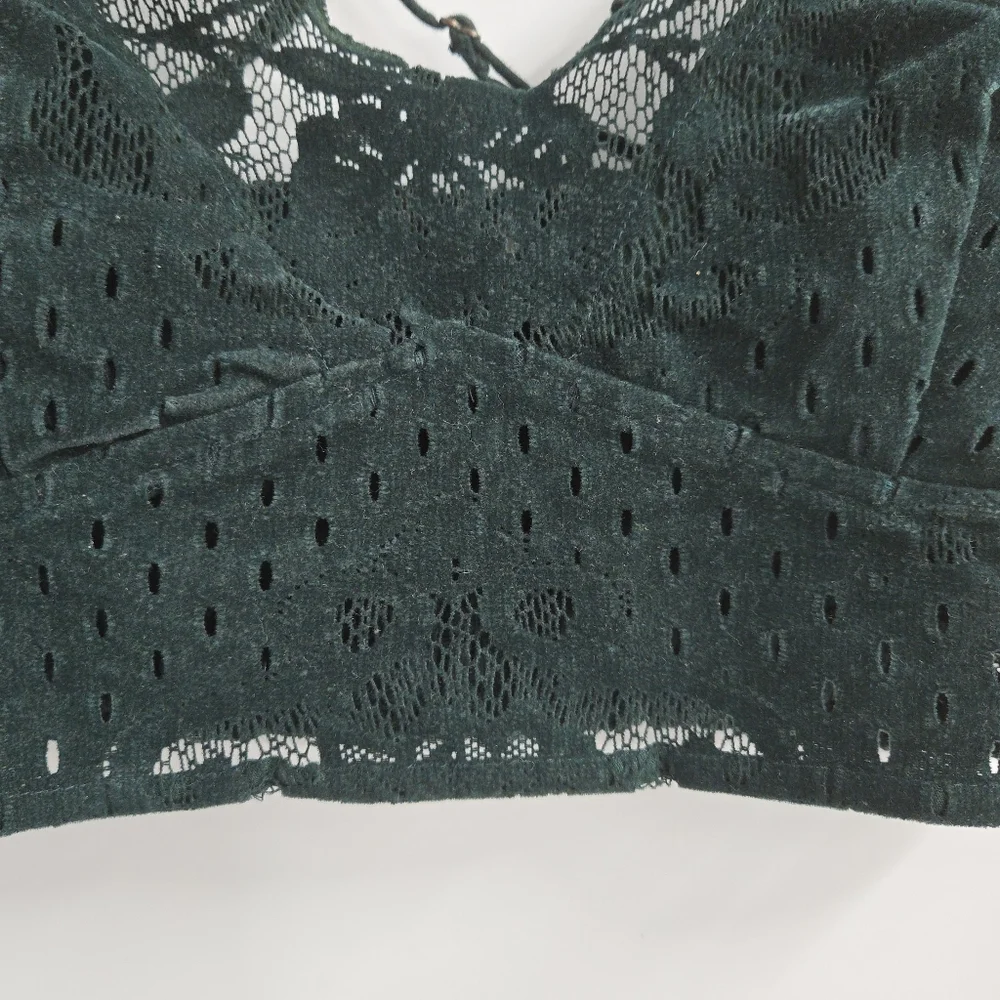 Free People‎ Intimately Adella Bralette Green Flocked Velvet Lace